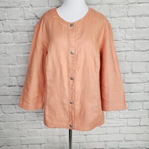Chico's S 3 Light Orange Linen Snap Front Jacket Collarless Pockets Chicos XL 16